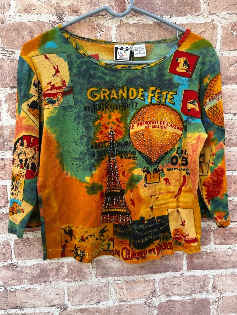 VTG Y2K Take Two size L Colorful 'Grande Fete' Paris beaded t-shirt top